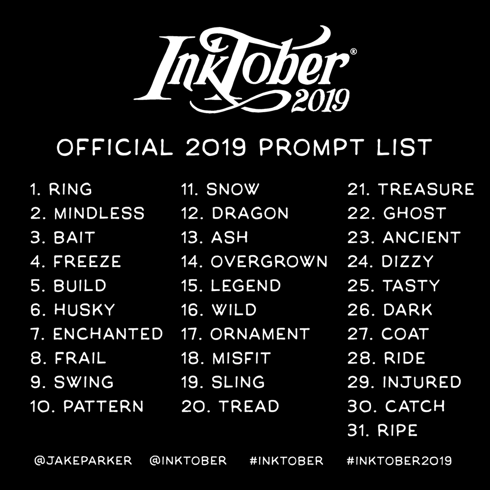 Inktober 2019 Official Prompt List